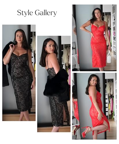 Popilush Lace Cocktail Dresses Women Formal Corset Shapewear Deep V Neck Midi - Brand New