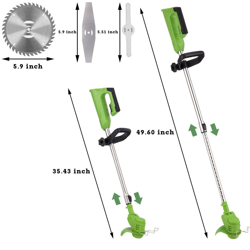 GENERIC 24V 650W LAWN ELECTRIC GRASS TRIMMER CORDLESS W/2 BATTERIES - GREEN - Like New