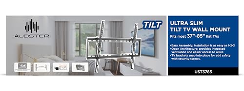 AUDSTER ULTRA SLIM TILT TV WALL MOUNT FITS MOS 27"- 85" FLAT TVS UST3785 - BLACK - Like New