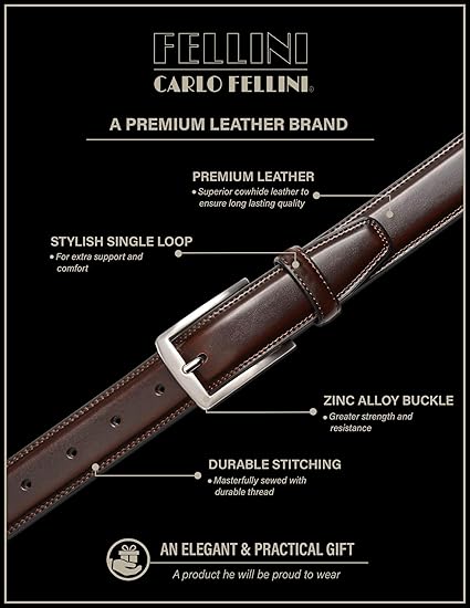 CARLO FELLINI MEN'S DRESS BELT HAND MADE 100% COW LEATHER BELT 38/40 - MAHOGANY - Like New