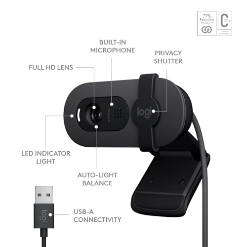 LOGITECH Brio 100 1080P Full HD Webcam 960001580 - GRAPHITE - Like New