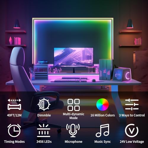 BUNACET 40FT COB RGB+IC LED STRIP LIGHTS BRIGHT DREAM COLOR COB LED LIGHT STRIP - Like New