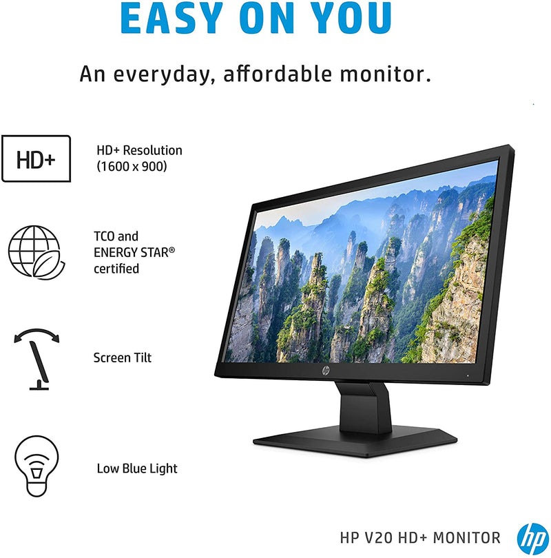 HP V20 19.5" Diagonal HD+ TN Panel Blue Light Settings 1H848AA Monitor Like New