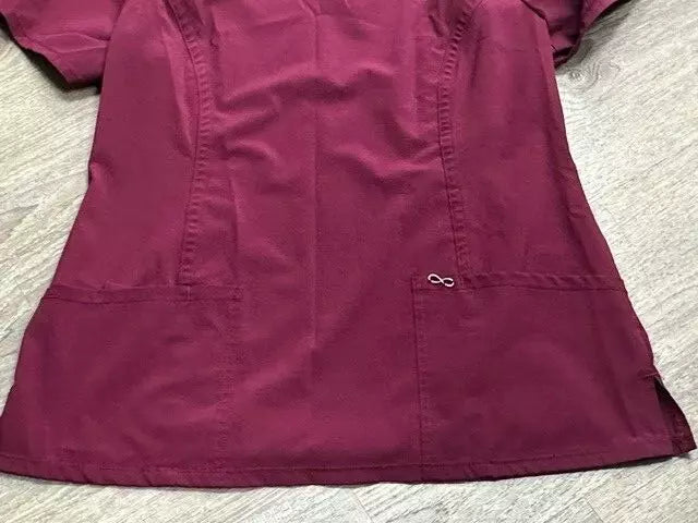 INFINITY CHEROKEE ROUND NECK NURSE SCRUB TOPS FOR WOMEN WITH 3 POCKETS L - WINE - Like New