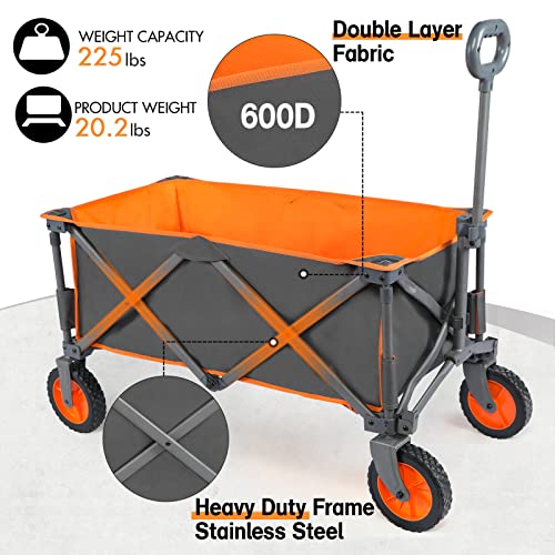 PORTAL COLLAPSIBLE WAGON, FOLDABLE BEACH WAGON CART, ALL TERRAIN, 225LBS - GREY - Like New