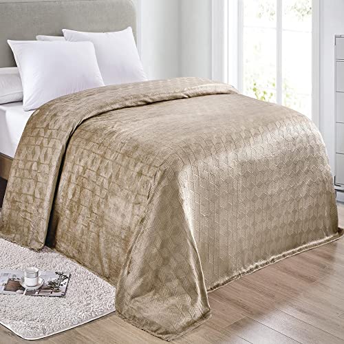 96672 ARMANI AMRANI BED COVER EMBOSSED BLANKET QUEEN SIZE - TAUPE - Brand New