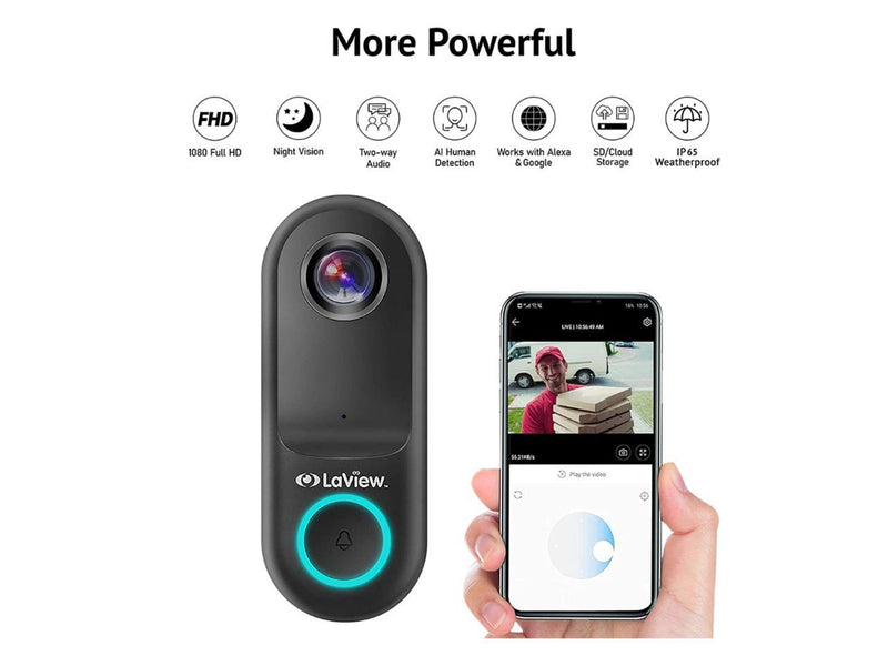 LaView DB5 HD Video WiFi Smart AI Doorbell Camera 12V-24V AC