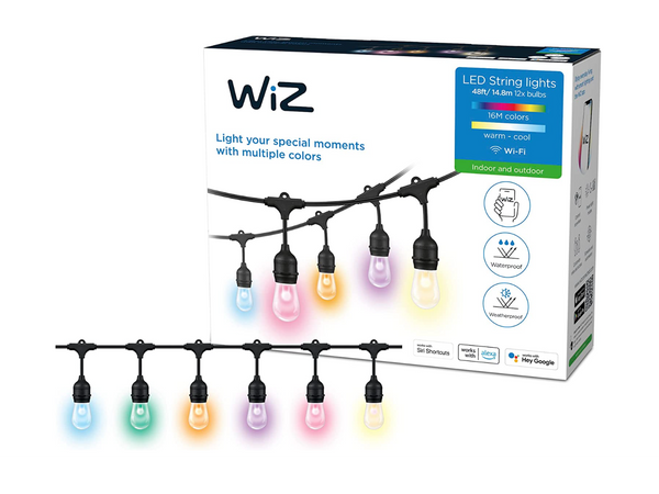 WiZ Connected 48ft/15M Outdoor WiFi Color String Lights, 16 Million Colors,