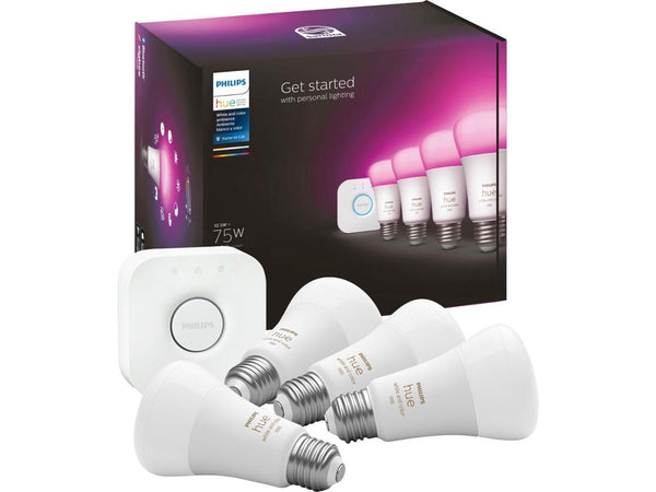 Philips Hue A19 LED Color Smart Bulb Starter Kit (75W 2021 Version), Compatible