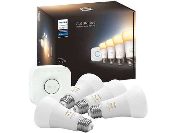 Philips Hue 563270 Starter Kit, 10.5W A19 E26 Bluetooth 4-pack Smart Bulb