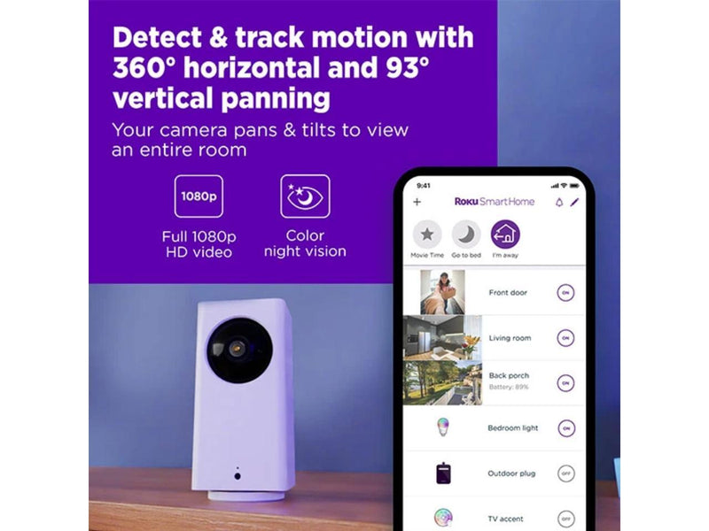 Roku Indoor Camera 360 Wired, 1080p HD video & color night vision, White