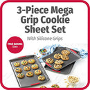GOODCOOK MEGAGRIP SET OF 3 NONSTICK COOKIE SHEETS, SILICONE HANDLES - GRAY - Brand New