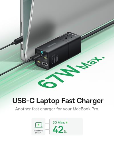 BASEUS CHARGING STATION 67W 5 IN 1 DETACHABLE TRAVEL POWER STRIP USB C - BLACK - Like New