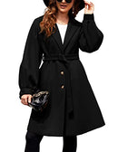 ACEVOG Womens Wool Trench Coat Winter Long Thick Overcoat Shearling Coats Black - Brand New