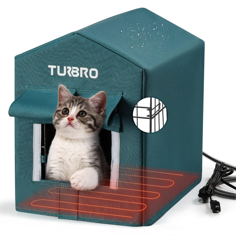 TURBRO HEATED CAT HOUSE OUTDOOR,INSULATED WEATHERPROOF IRON SHELTER CH17A - BLUE - Like New