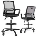 OLIXIS TALL DRAFTING CHAIR, FOOT RING ARMRESTS, BREATHABLE MESH - DARK BLACK - Like New
