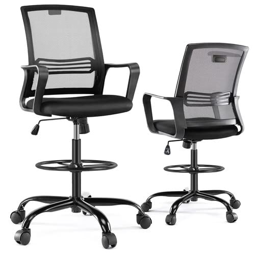 OLIXIS TALL DRAFTING CHAIR, FOOT RING ARMRESTS, BREATHABLE MESH - Scratch & Dent