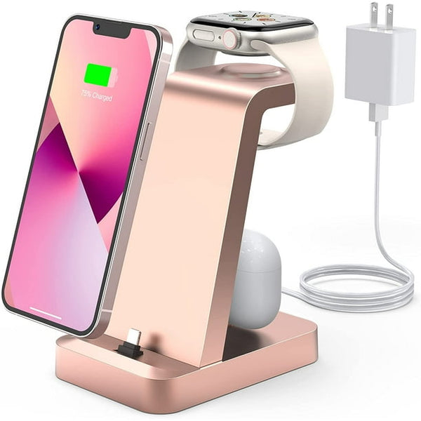 WORUDA CHARGER STATION 3 IN 1 FAST WIRELESS CHARGING DOCK STAND - PINK Like New