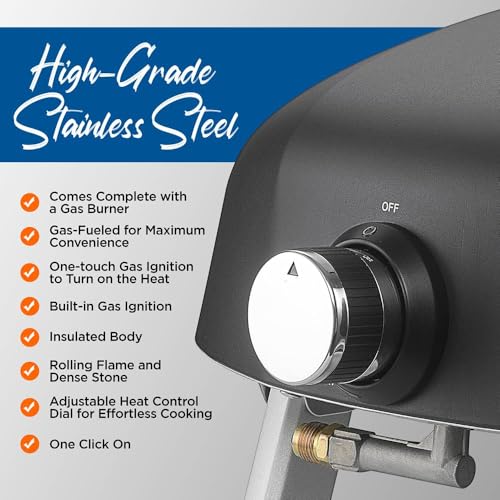 NUTRICHEF PORTABLE OUTDOOR GAS PIZZA OVEN - INCLUDES FOLDABLE - MATTE BLACK - Like New
