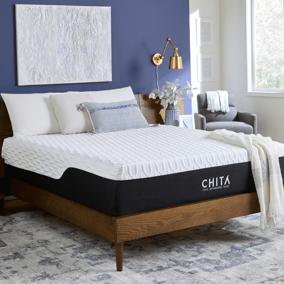 CHITA 11" COOL GEL MEMORY FOAM MATTRESS COOLING COVER QUEEN - WHITE/BLACK - Brand New