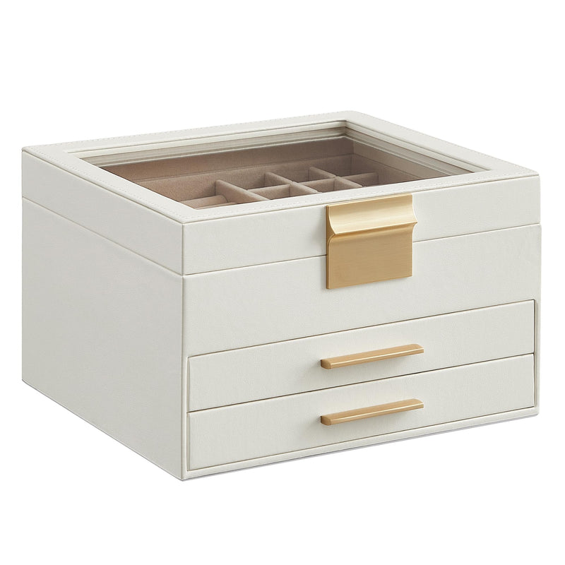 SONGMICS Jewelry Box Glass Lid 3-Layer Organizer 2 Drawers - Scratch & Dent