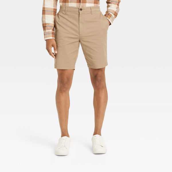 GOODFELLOW & CO MEN'S EVERY WEAR 9" FLAT FRONT CHINO SHORTS - SIZE 34 - KHAKI - Brand New