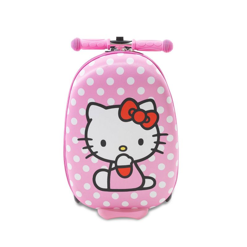 SANRIO HELLO KITTY HARDSIDE CARRY ON SCOOTER SUITCASE, HELLO KITTY POKA DOT PINK - Like New