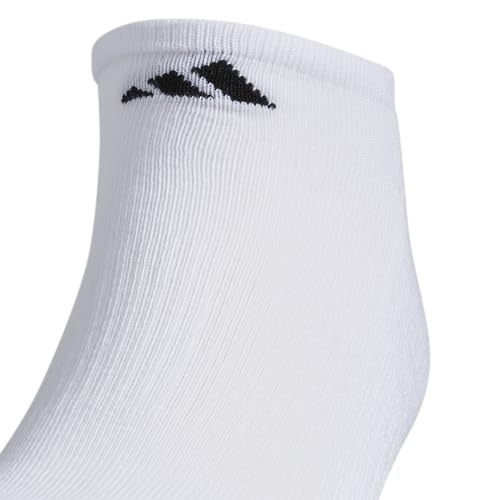 ADIDAS MEN'S ATHLETIC CUSHIONED NO SHOW SOCKS, SIZE LARGE, 6-PAIR, WHT/BLK - Brand New
