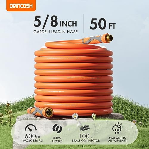 DRINCOSH GARDEN HOSE 50 FT X 5/8" FLEXIBLE GARDEN HOSE ULTRA DURABLE - ORANGE Like New