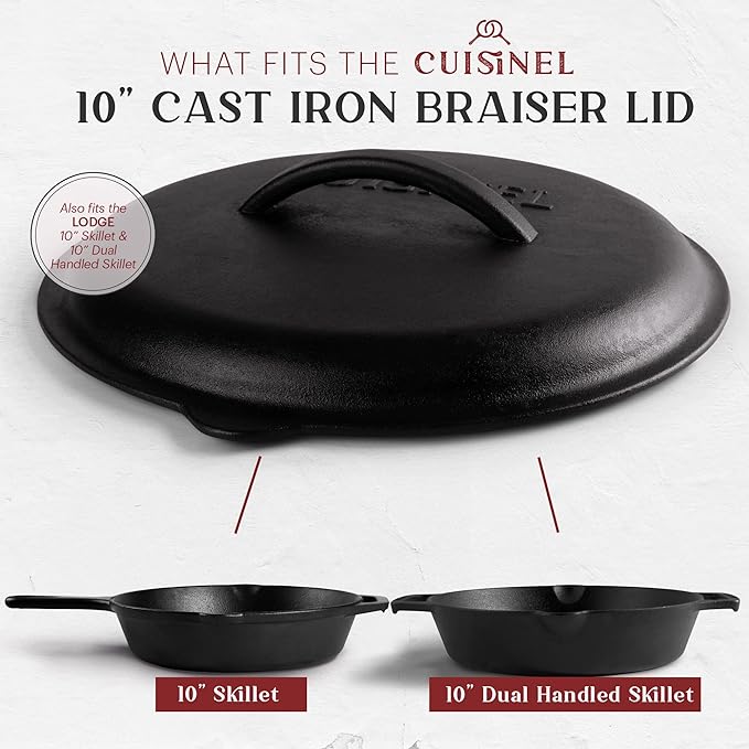 Cuisinel Cast Iron Lid Fits 10"Lodge Skillet Frying Pans or Braiser - Black - Like New