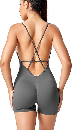 YEOREO SCRUNCH BUTT FORM JENI FITTING ROMPER JUMPSUITS - WOMEN M - DARK GRAY - Like New