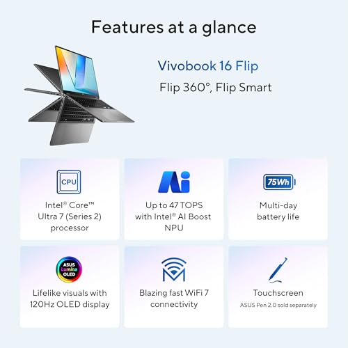 ASUS Vivobook 16 Flip, 16” OLED 3K Ultra 7 256V 16 512GB, TP3607SA-DS74T - Gray - Like New