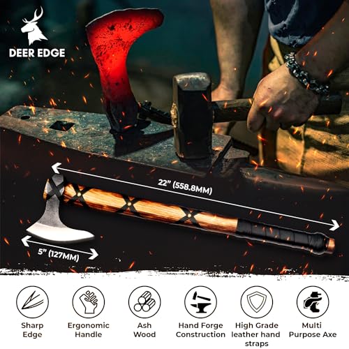 DEER EDGE VIKING AXE OF RAGNAR LOTHBROK HAND FORGED AXE LEATHER - BLACK - Like New