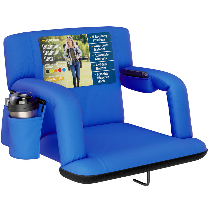 ALPCOUR RECLINING WIDE BLEACHER CHAIR WITH BACK SUPPORT, 21" WIDE - ROYAL BLUE - Like New