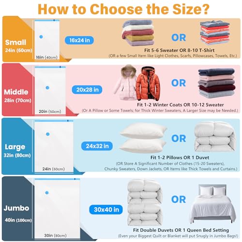 STOEAR 12PACK THICKENED SPACE SAVER BAGS JUMBO/ LARGE/ MEDIUM/ SMALL - CLEAR - Brand New