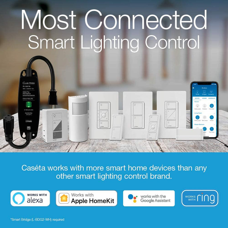 LUTRON CASETA WIRELESS LAMP DIMMER & REMOTE ‎P-PKG1W-WH - WHITE - Brand New
