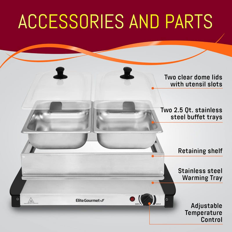 Elite Gourmet Dual 2 x 2.5 Qt. Trays EWM-6122 - Stainless Steel - Like New