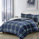 Swift Home Luxurious Ultra-Soft Flannel Plush Plaid & Sherpa 3 Piece - Navy - Like New
