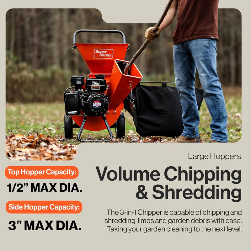 SuperHandy Wood Chipper Shredder Mulcher - Heavy-Duty 7HP, 3-in-1 Multi-Function