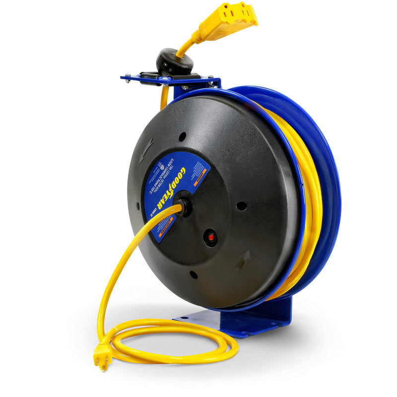 Goodyear Extension Cord Reel Retractable 12AWG x 50' Feet - Yellow/Black/Blue Like New