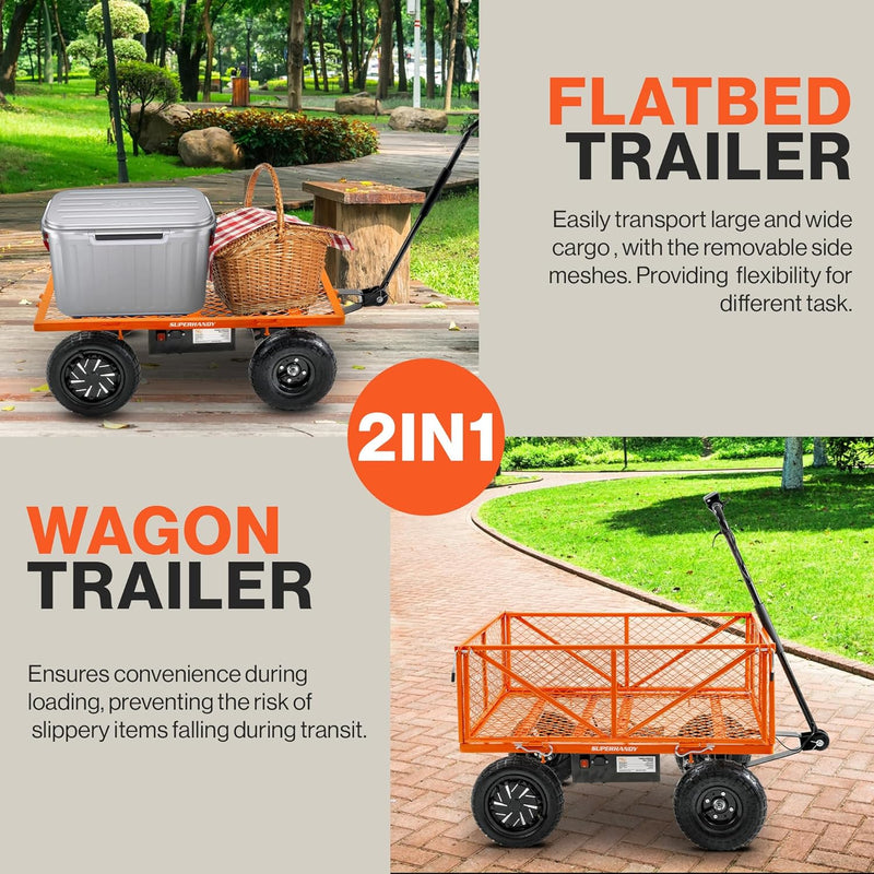 SuperHandy Electric-Assist Garden Cart - All-Terrain 5.7 Cu Ft Utility Wagon,