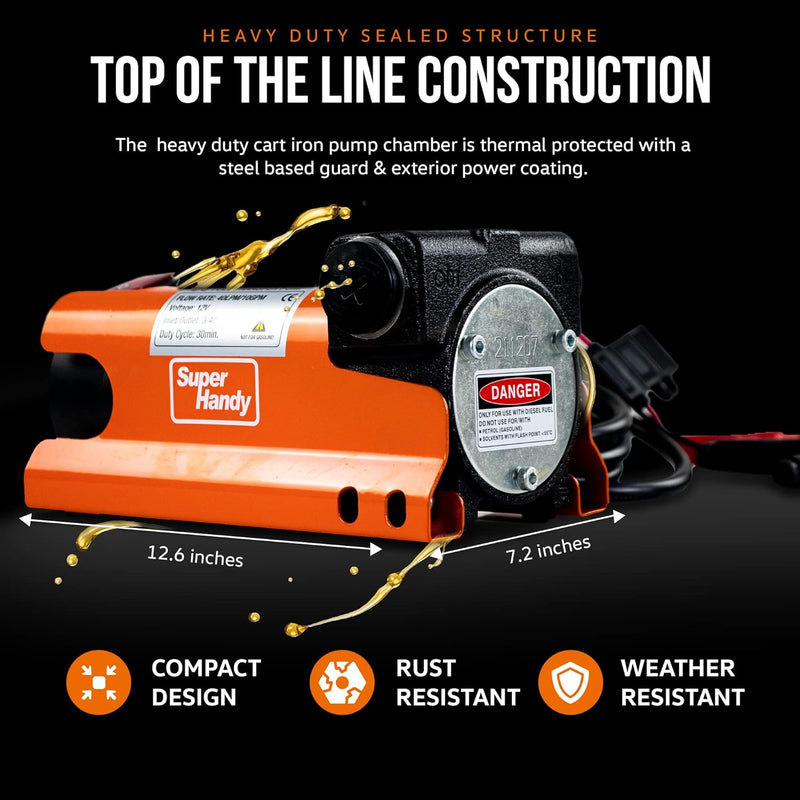 SuperHandy Portable Diesel Fuel Transfer Pump Kit - 12V, 10GPM, 3/4" NPT