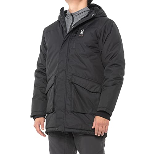 SPYDER MEN'S HOODED DOWN PARKA JACKET SIZE M BLACK Brand New