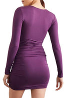 00450175 FOREVER 21 WOMEN'S RUCHED V-NECK MINI DRESS DARK PURPLE M - Brand New