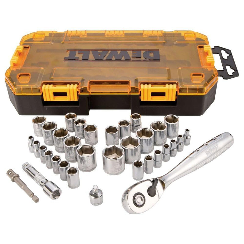 DEWALT SOCKET SET 1/4-INCH & 3/8-INCH DRIVE SAE/METRIC 34-PIECE (DWMT73804) - Like New