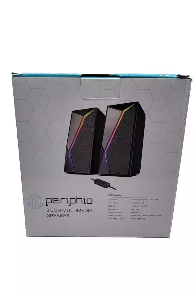 PERIPHIO 2.OCH MULTIMEDIA SPEAKERS LAPTOP PHONE SOUND SYSTEM RGB LED - BLACK - Like New