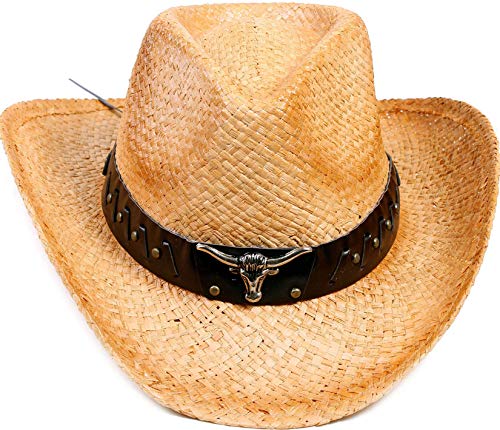 MC180206000003 LIVINGSTON MEN & WOMEN'S COWBOY HAT WOVEN STRAW - BEIGE/BROWN - Brand New