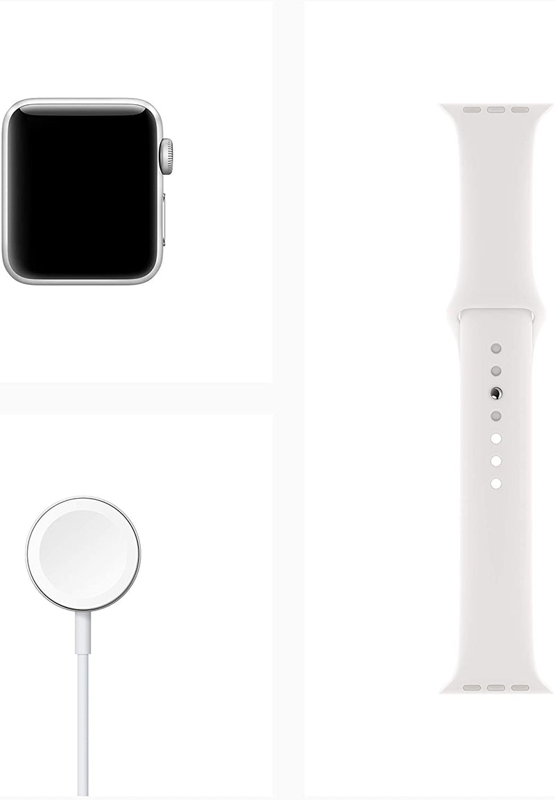 APPLE WATCH SERIES 3 GPS 38mm SILVER ALUMINUM WHITE SPORT BAND MTEY2LL/A - Like New