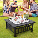 Yaheetech Multifunctional Fire Pit Table 32in Square Metal Firepit Stove - Brand New