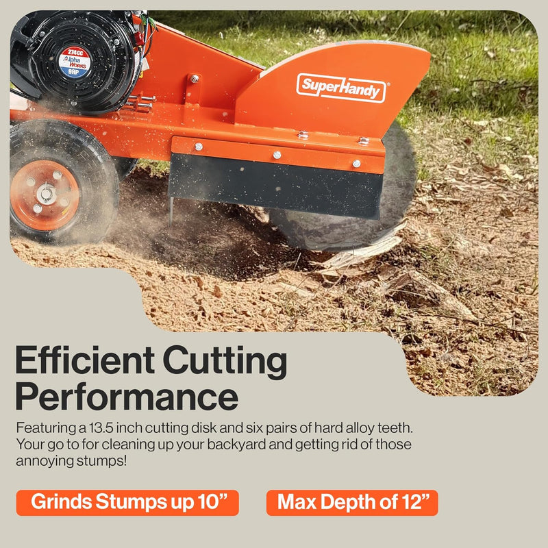 SuperHandy Compact Gas-Powered Stump Grinder - 9HP Motor, 12" Efficiency Cut,